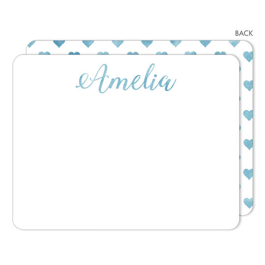 Blue Watercolor Heart Flat Note Cards